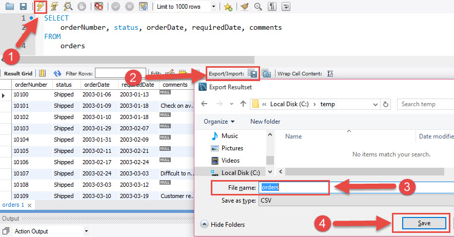 Tabela de exportação MySQL para CSV