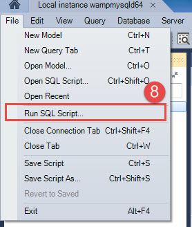 6 escolha Executar script SQL