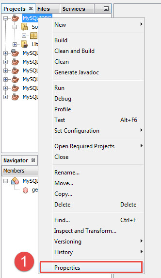 propriedades do projeto mysql jdbc