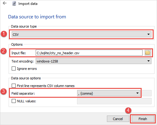 SQLite Importar csv para tabela Etapa 3