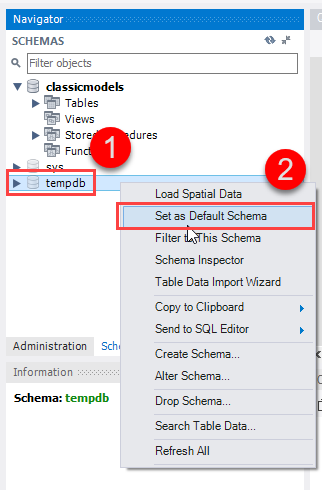 Banco de dados MySQL Select - alterar esquema padrão