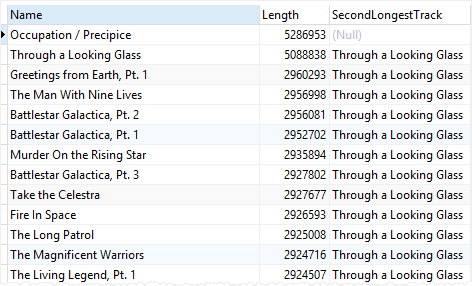 SQLite Nth_Value sobre exemplo de resultado