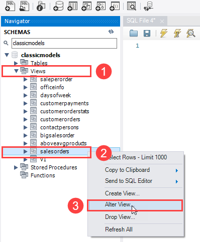 MySQL ALTER VIEW com Workbench etapa 1