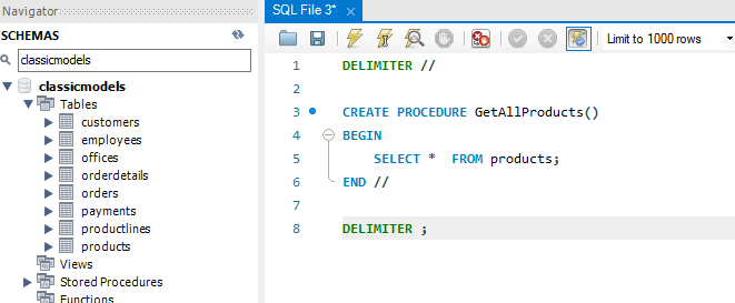 Exemplo de CREATE PROCEDURE do MySQL, etapa 2