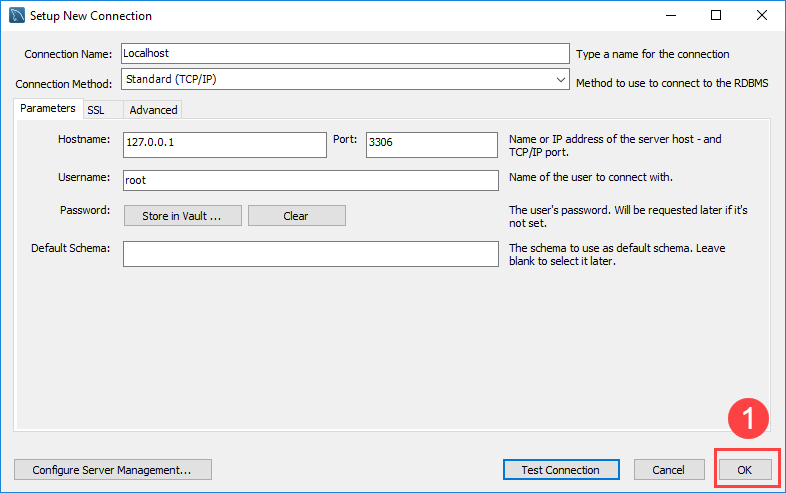 conectar-se ao mysql - ambiente de trabalho mysql etapa 5