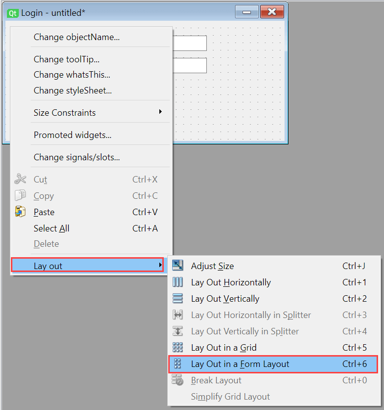 Qt Designer - Definir layout de formulário